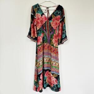 ANTHROPOLOGIE Farm Rio Rosario Maxi Dress Bell Sleeves Festival XS Boho Cottage
